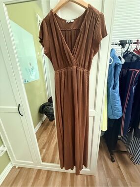 Baltic Born Brown Pleated Surplice Maxi Dress